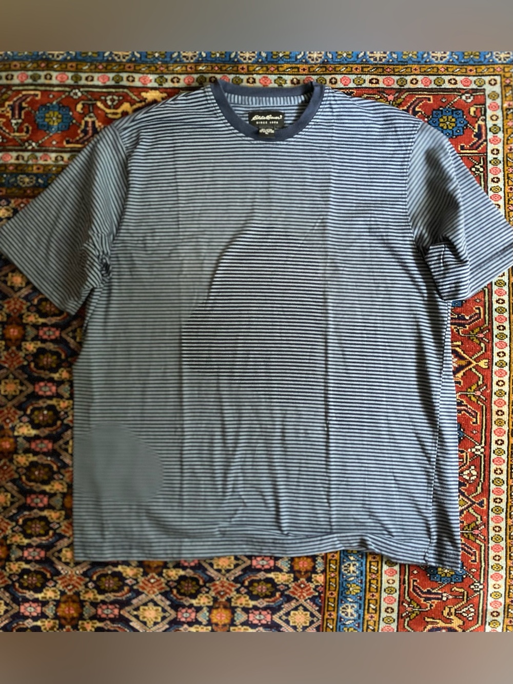 Eddie Bauer Men’s Navy & White Striped Crewneck T-Shirt